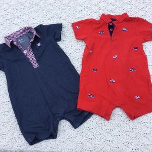 Onesies with baseball and train themes